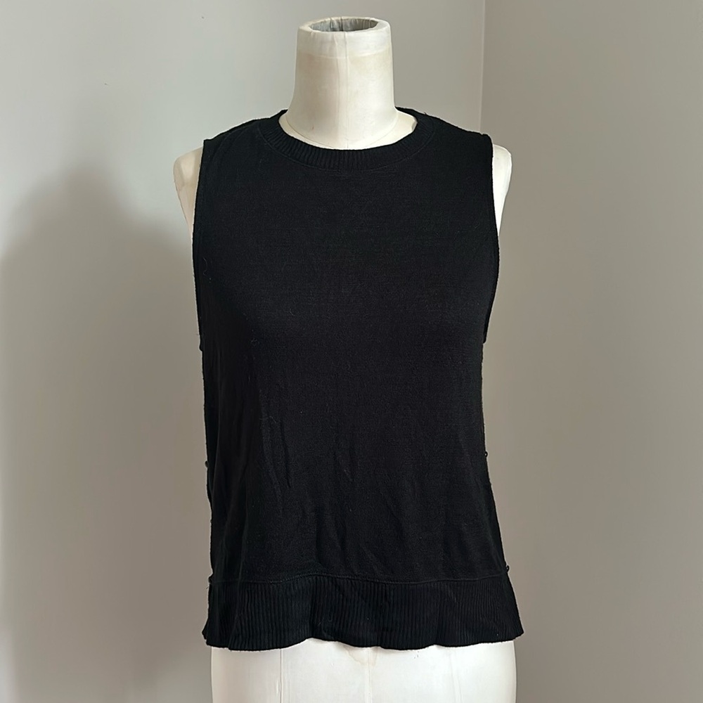Rag & Bone Black Sweater Vest - Side Button Detail, Layered Fall Winter Small S